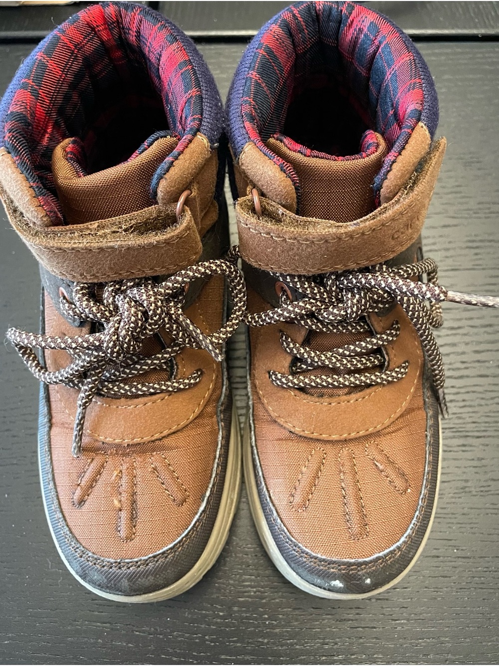 Carter's Brown and Navy Plaid-Lined Kids Duck Boots